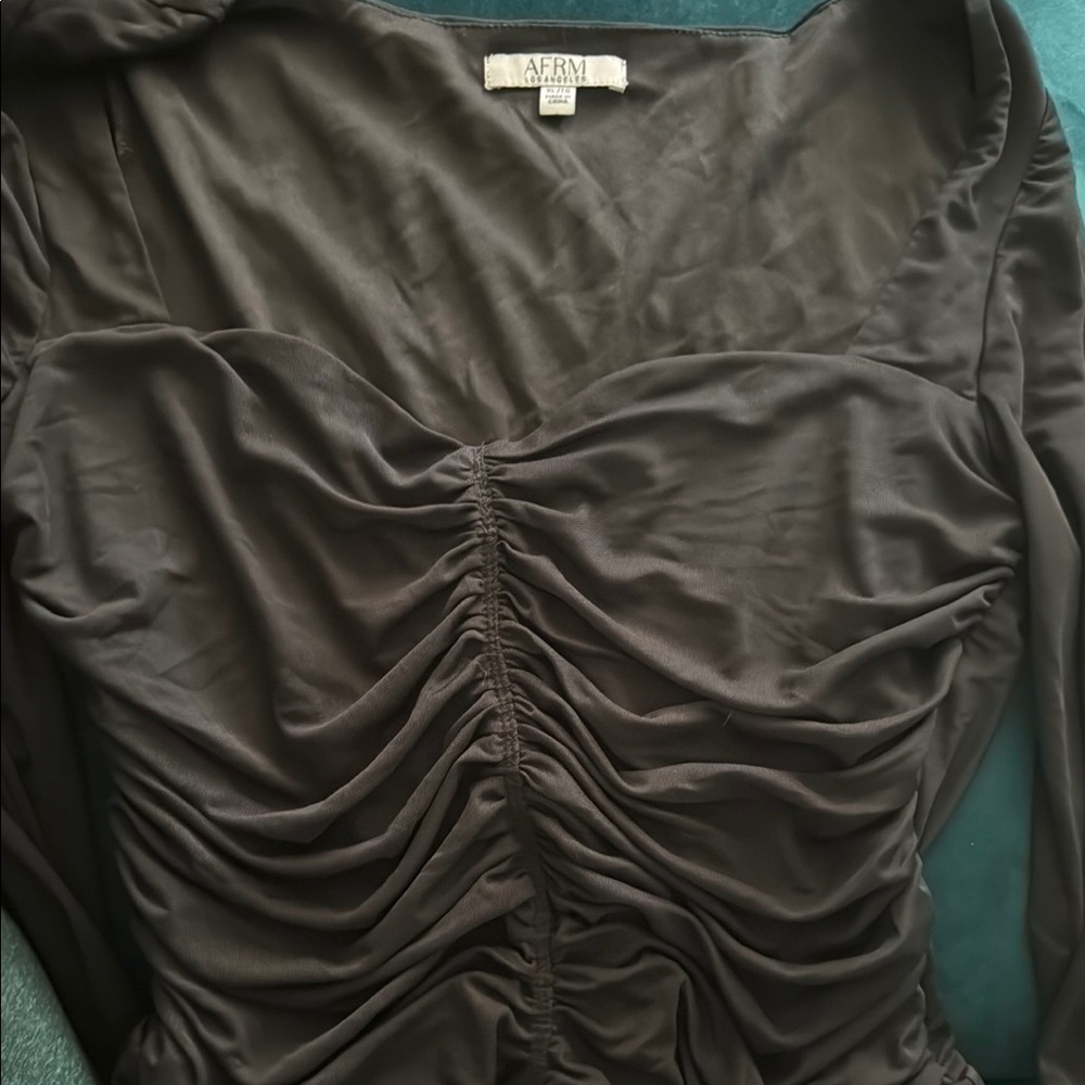 AFRM Black Ruched Long Sleeve Bodysuit